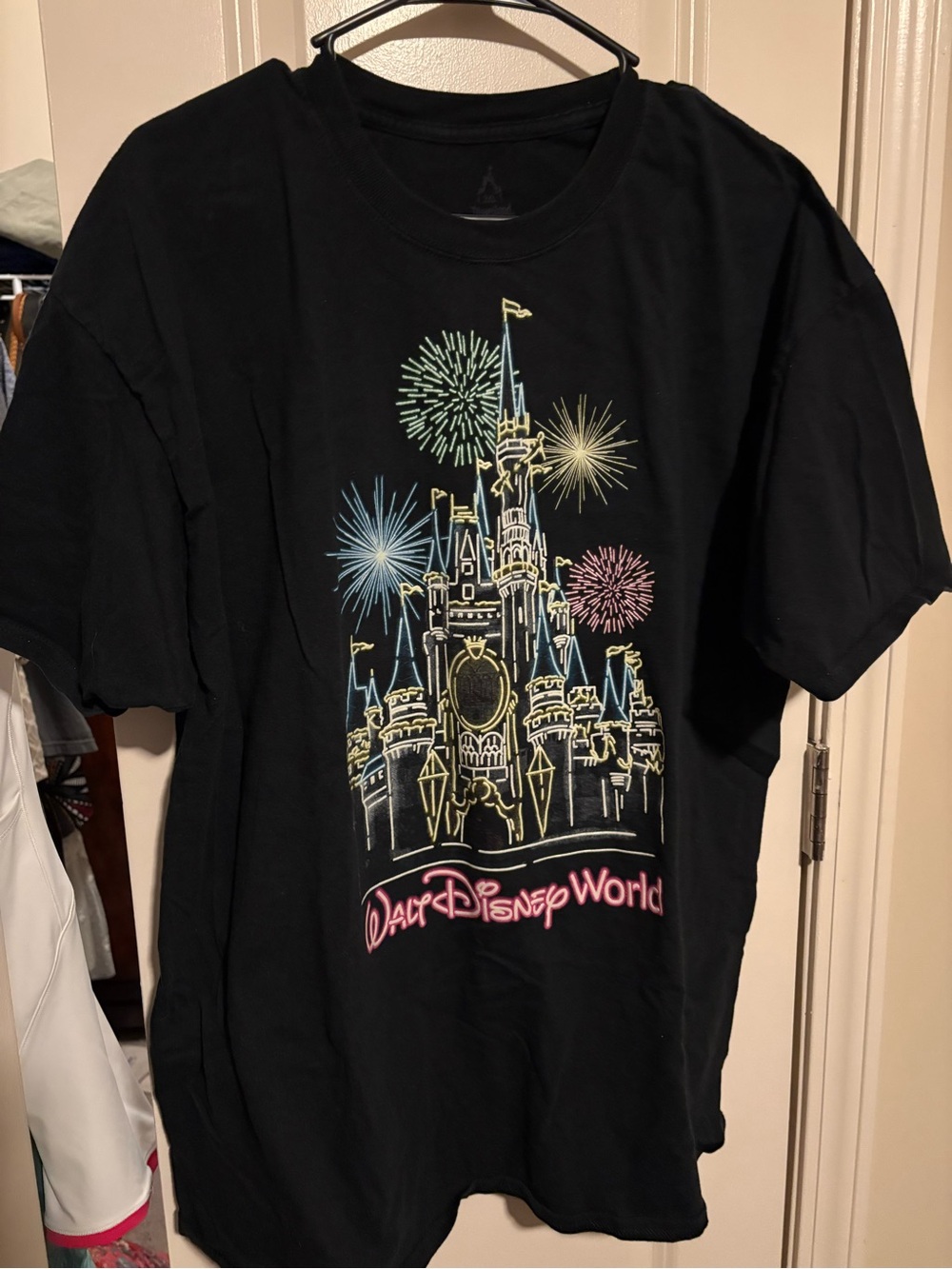 Disney Black and Neon Castle Fireworks Graphic Tee